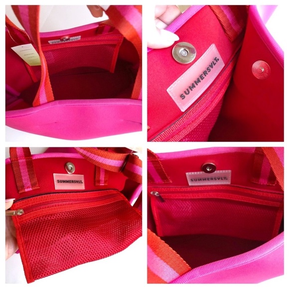 Summersalt NWT Neoprene Beach Tote Bag cherry Red Hot Pink - Picture 11 of 13